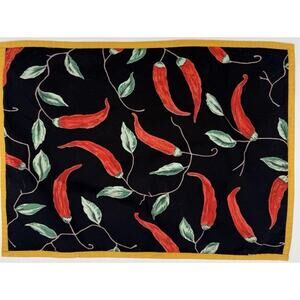 Vintage Saparma Chili Pepper Quilted Placemats Set of 6 Black Gold Kitchen Decor